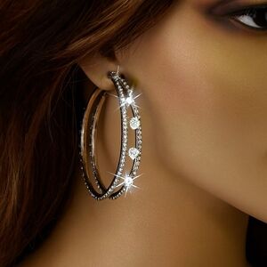 Eisenberg Ice Earrings - Women's Silver Sparkling Rhinestone Big Hoop   Jewelry